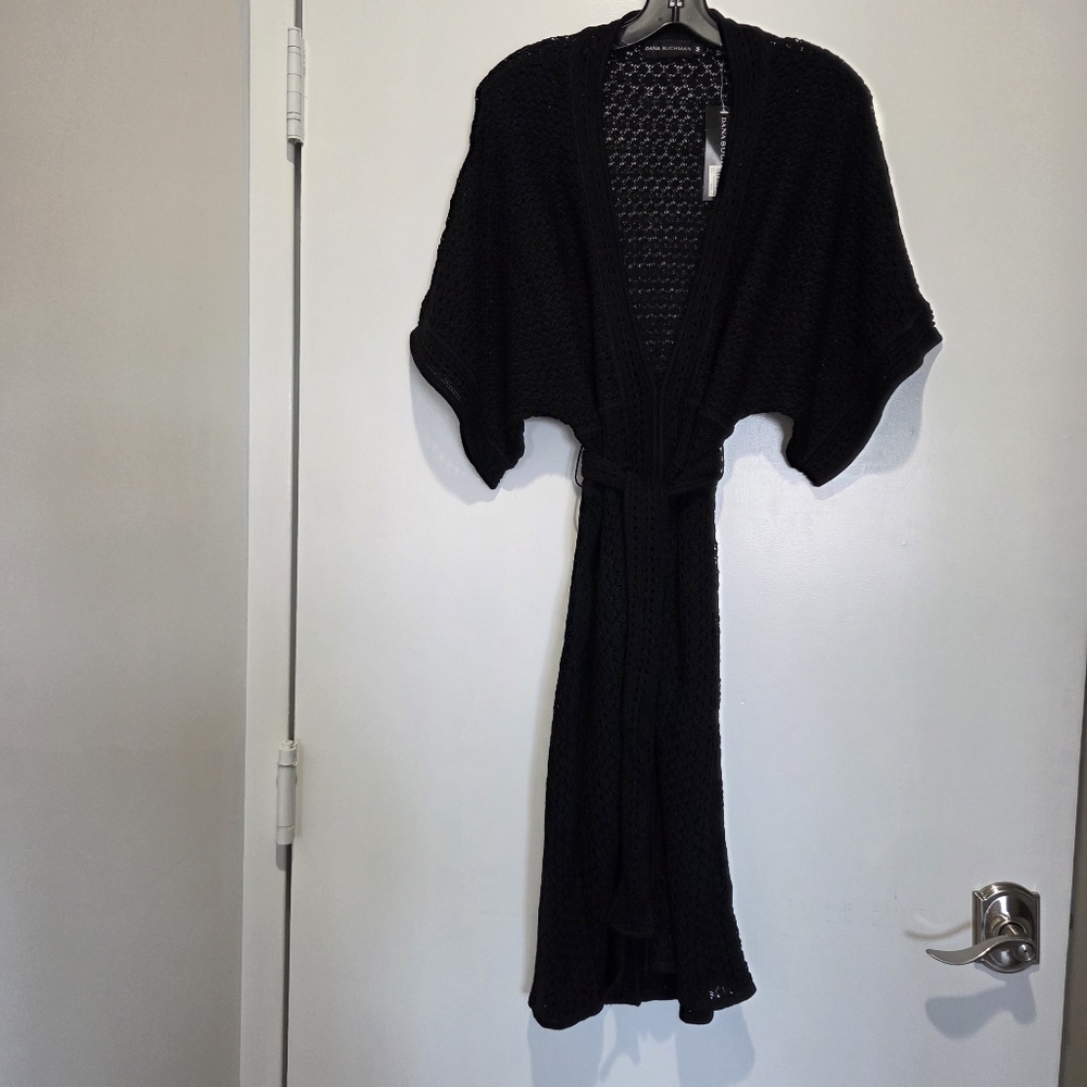 Dana Buchman Silk Crochet-Knit Sweater Jacket, Black, Size M, NWT